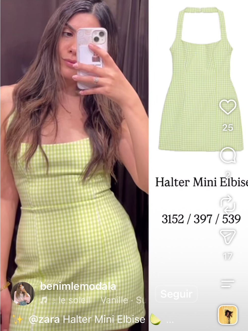 Zara Lime Gingham Halter Mini Dress